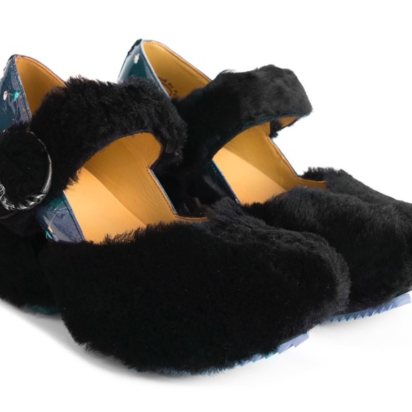 John Fluevog Prepare Leader Floral Shearling Mary Janes - Picture 2 of 8